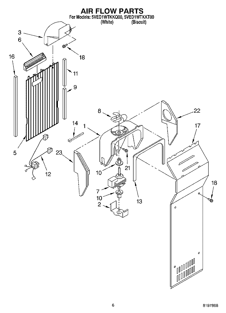 AIR FLOW Diagram and Parts List for 5VED1WTKKQ00  Whirlpool Refrigerator