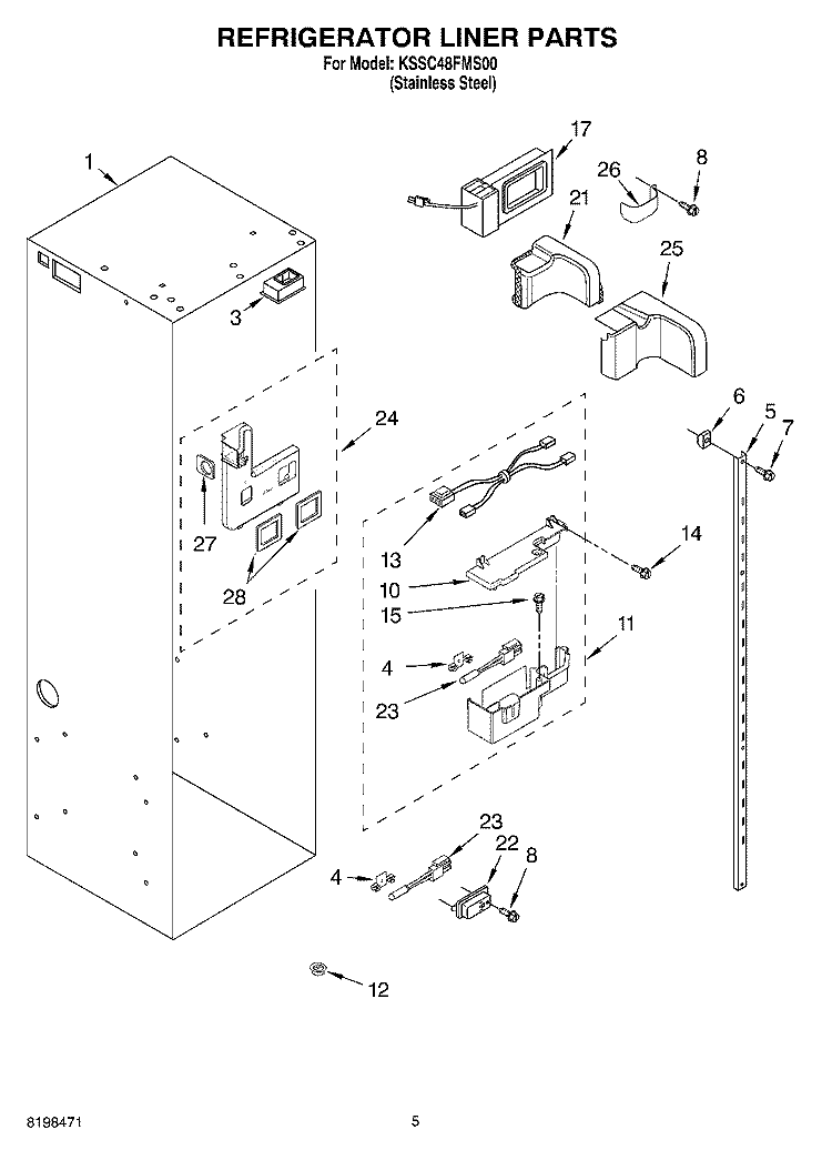 REFRIGERATOR LINER PARTS Diagram and Parts List for KSSC48FMS00  KitchenAid Refrigerator