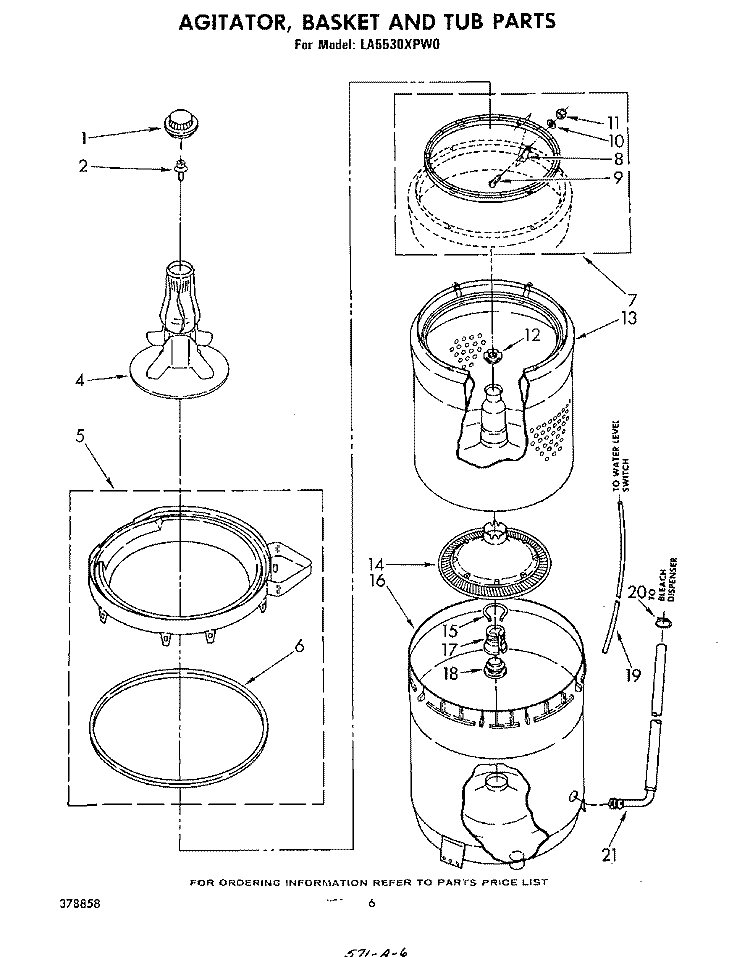 AGITATOR, BASKET AND TUB Diagram and Parts List for LA5530XPW0  Whirlpool Washer