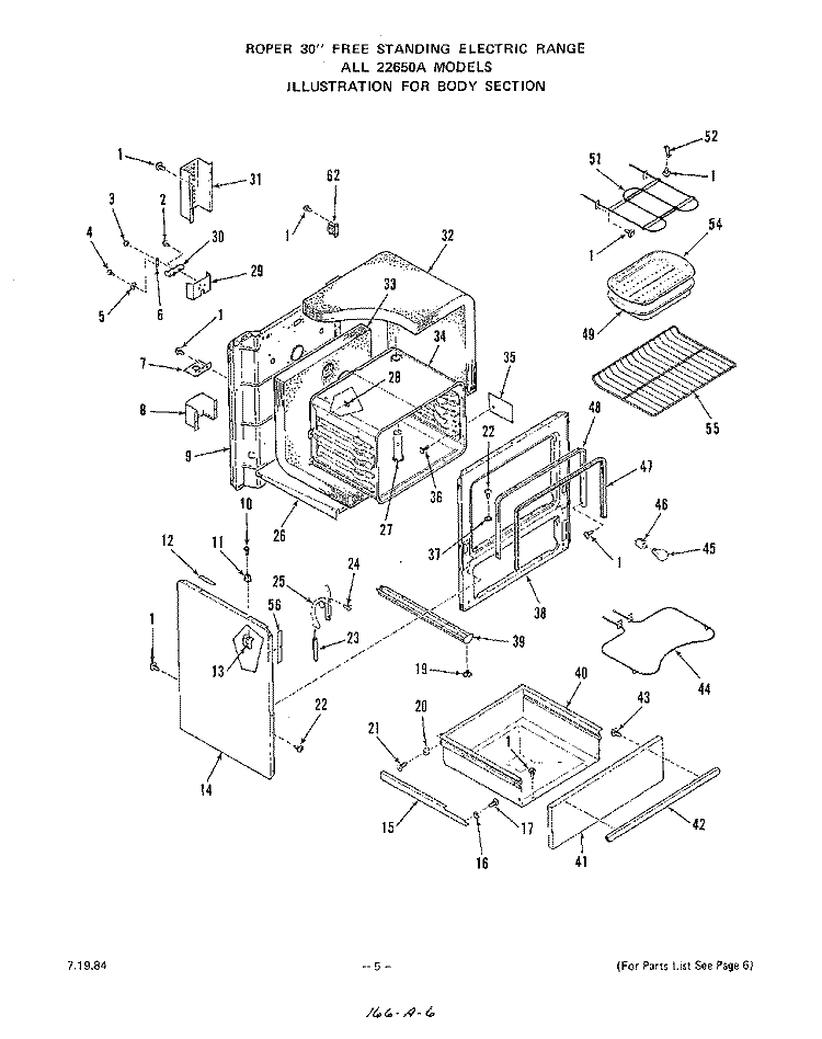 BODY Diagram and Parts List for 2265W0A  Roper Range