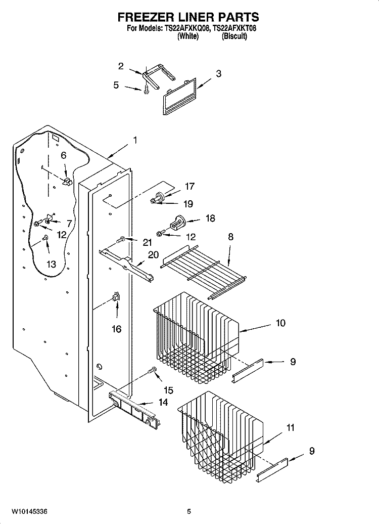 FREEZER LINER PARTS Diagram and Parts List for TS22AFXKT08  Estate Refrigerator