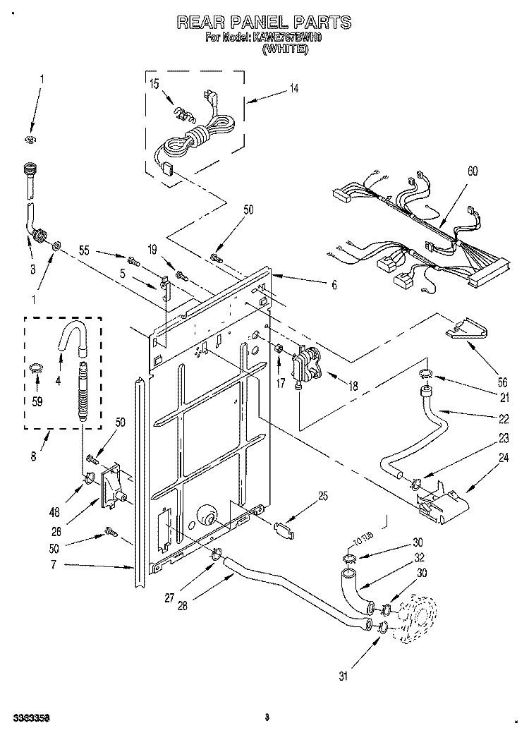 REAR PANEL Diagram and Parts List for KAWE767BWH0  KitchenAid Washer