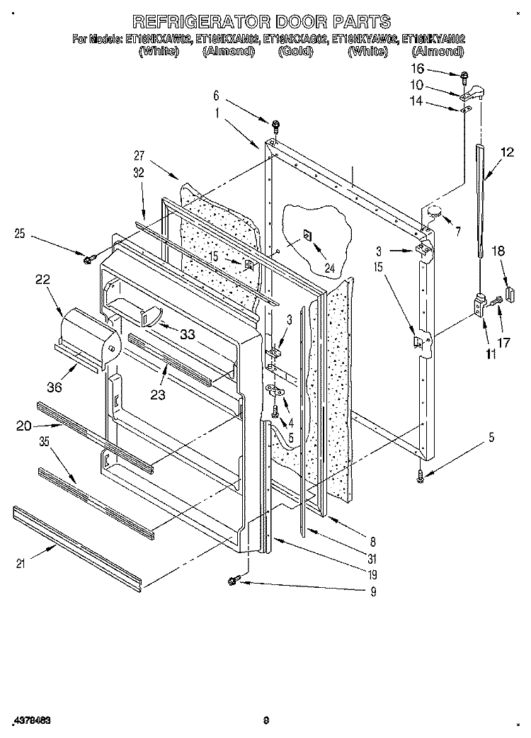REFRIGERATOR DOOR, LIT/OPTIONAL Diagram and Parts List for ET18NKXAN02  Whirlpool Refrigerator