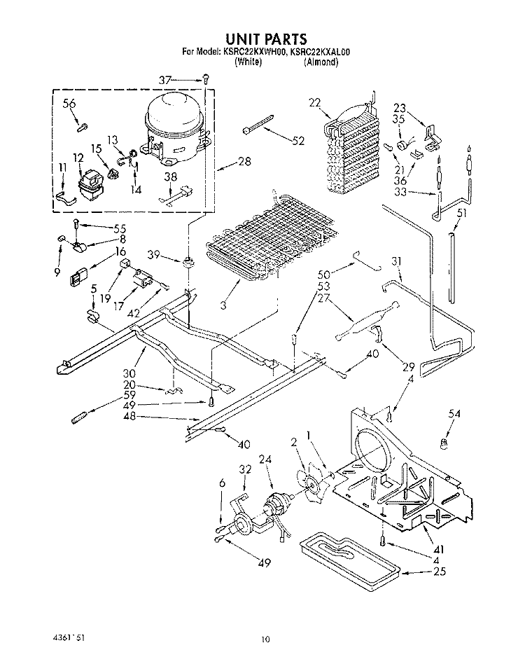 UNIT Diagram and Parts List for KSRC22KXAL00  KitchenAid Refrigerator