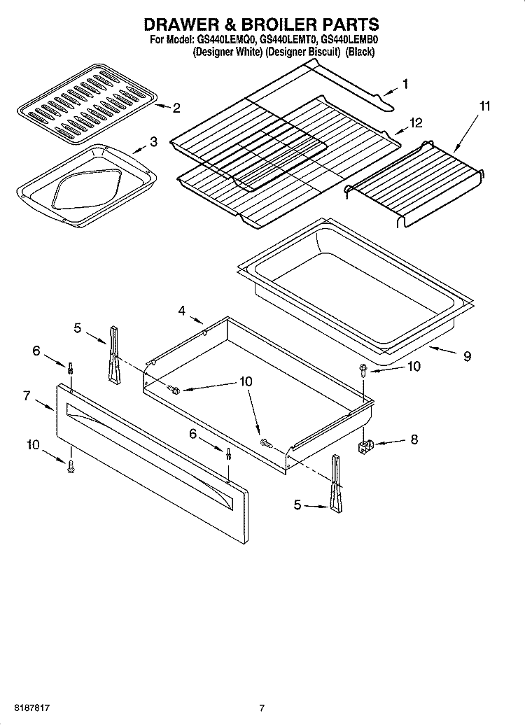 DRAWER & BROILER PARTS Diagram and Parts List for GS440LEMB0  Whirlpool Range
