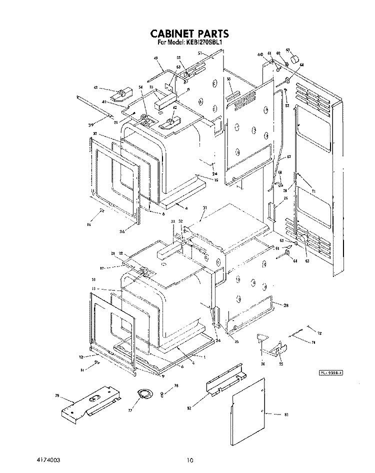 CABINET Diagram and Parts List for KEBI270SBL1  KitchenAid Wall Oven