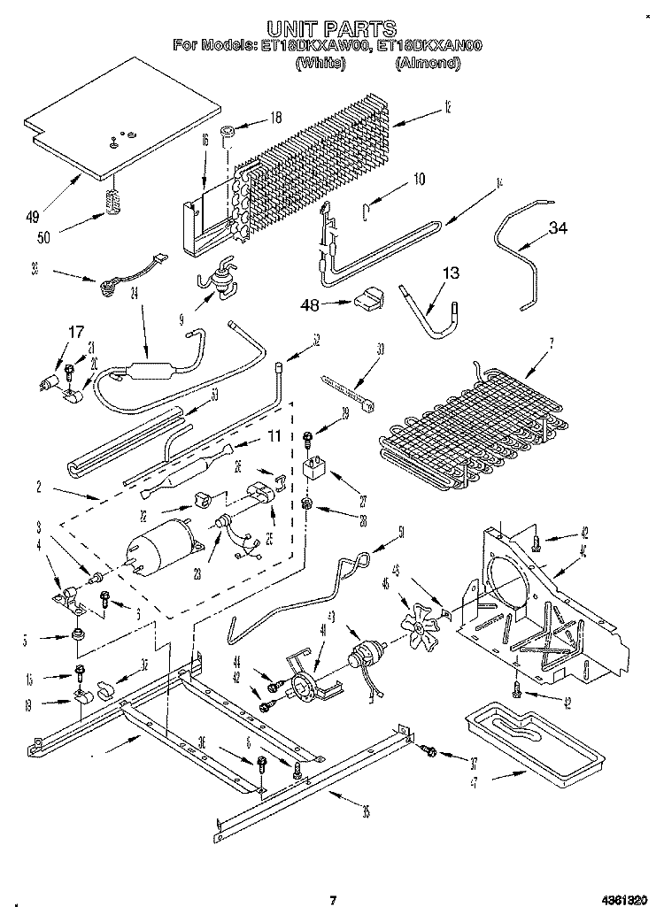 UNIT Diagram and Parts List for ET18DKXAW00  Whirlpool Refrigerator