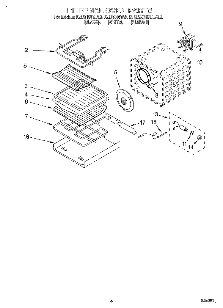 INTERNAL OVEN Diagram and Parts List for KEBS107DAL2  KitchenAid Wall Oven