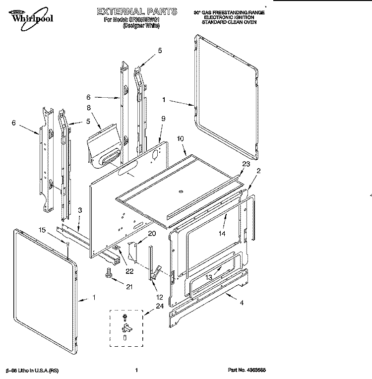 EXTERNAL Diagram and Parts List for SF305BEWQ1  Whirlpool Range