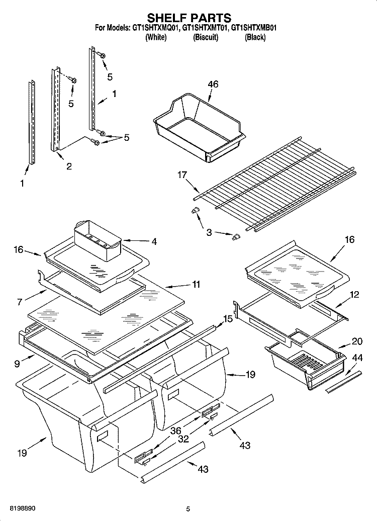 SHELF PARTS Diagram and Parts List for GT1SHTXMT01  Whirlpool Refrigerator