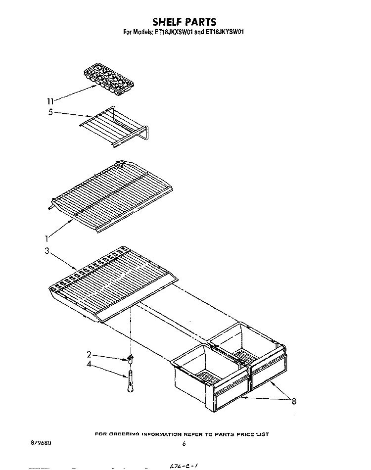 SHELF Diagram and Parts List for ET18JKYSW01  Whirlpool Refrigerator