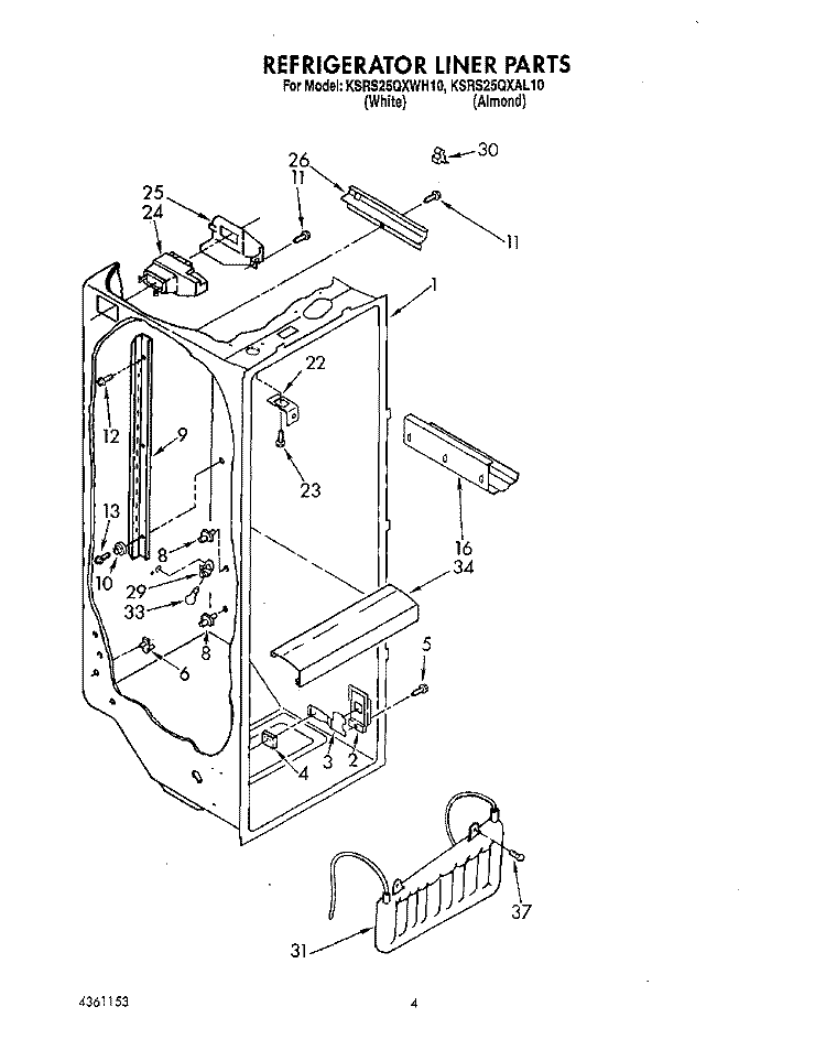REFRIGERATOR LINER Diagram and Parts List for KSRS25QXAL10  KitchenAid Refrigerator
