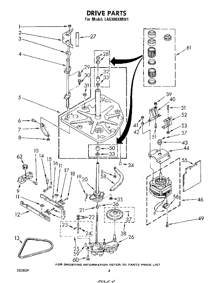 DRIVE Diagram and Parts List for LA5300XMW1  Whirlpool Washer