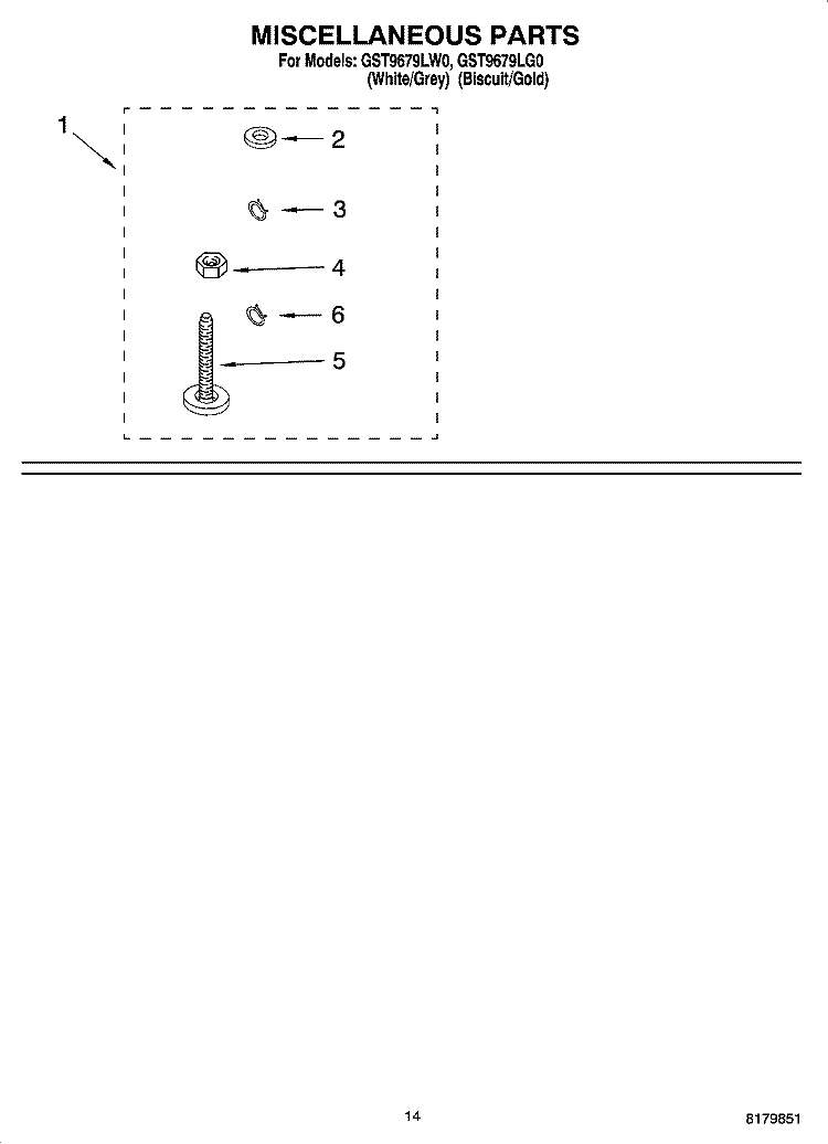MISCELLANEOUS AND OPTIONAL PARTS Diagram and Parts List for GST9679LW0  Whirlpool Washer