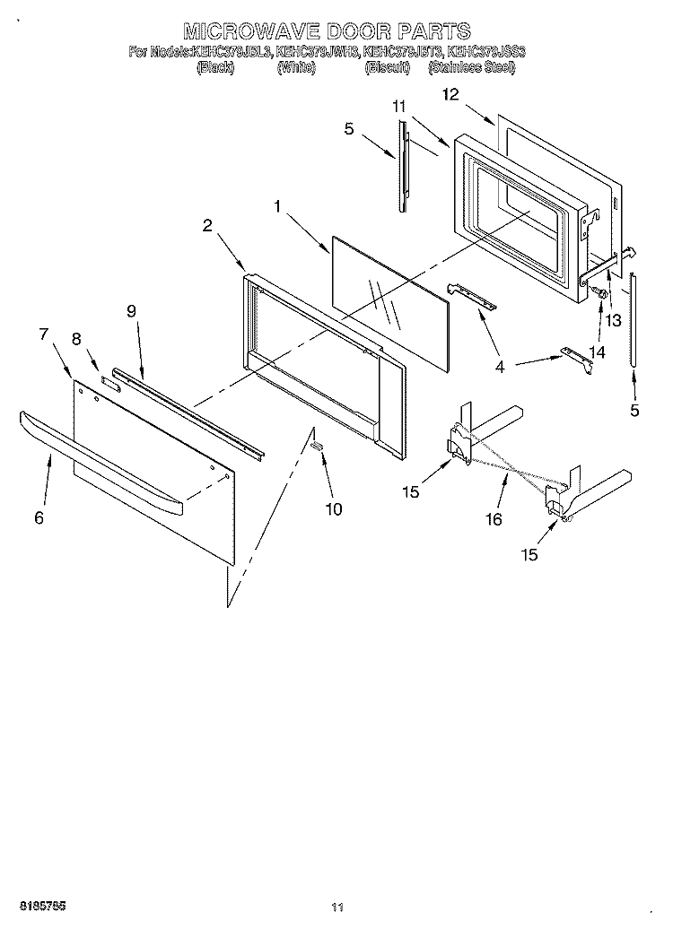 MICROWAVE DOOR, OPTIONAL Diagram and Parts List for KEHC379JBL3  KitchenAid Microwave Oven Combo