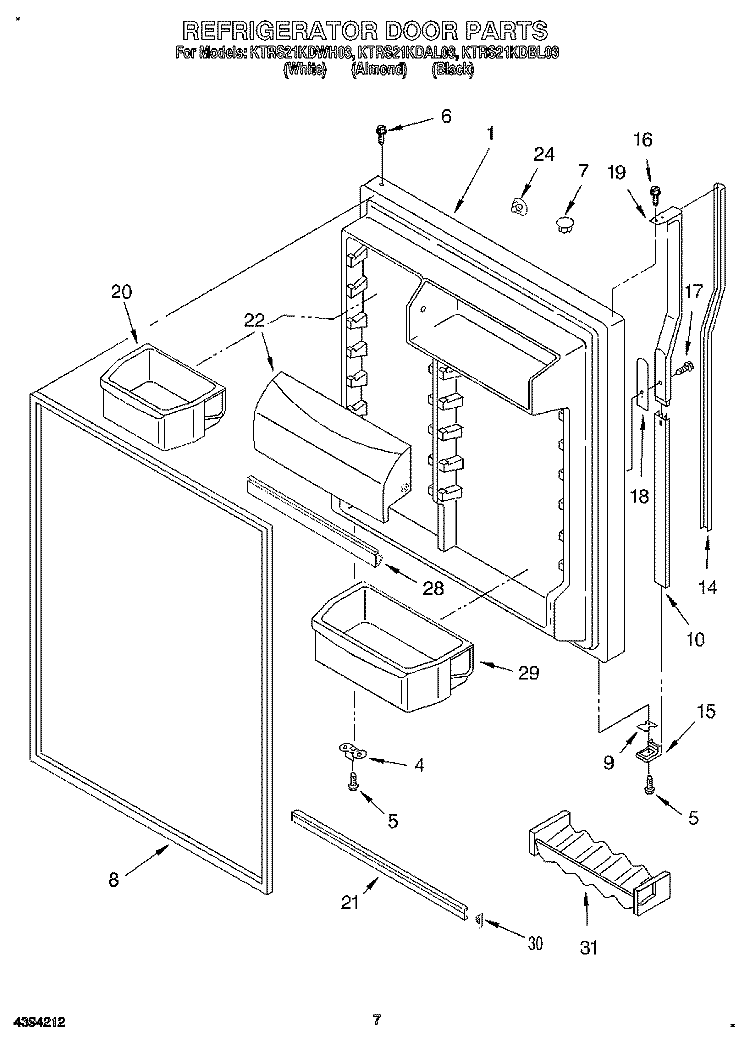 REFRIGERATOR DOOR Diagram and Parts List for KTRS21KDAL03  KitchenAid Refrigerator