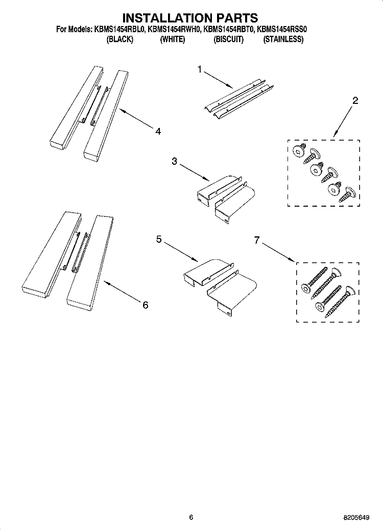 INSTALLATION PARTS Diagram and Parts List for KBMS1454RSS0  KitchenAid Microwave