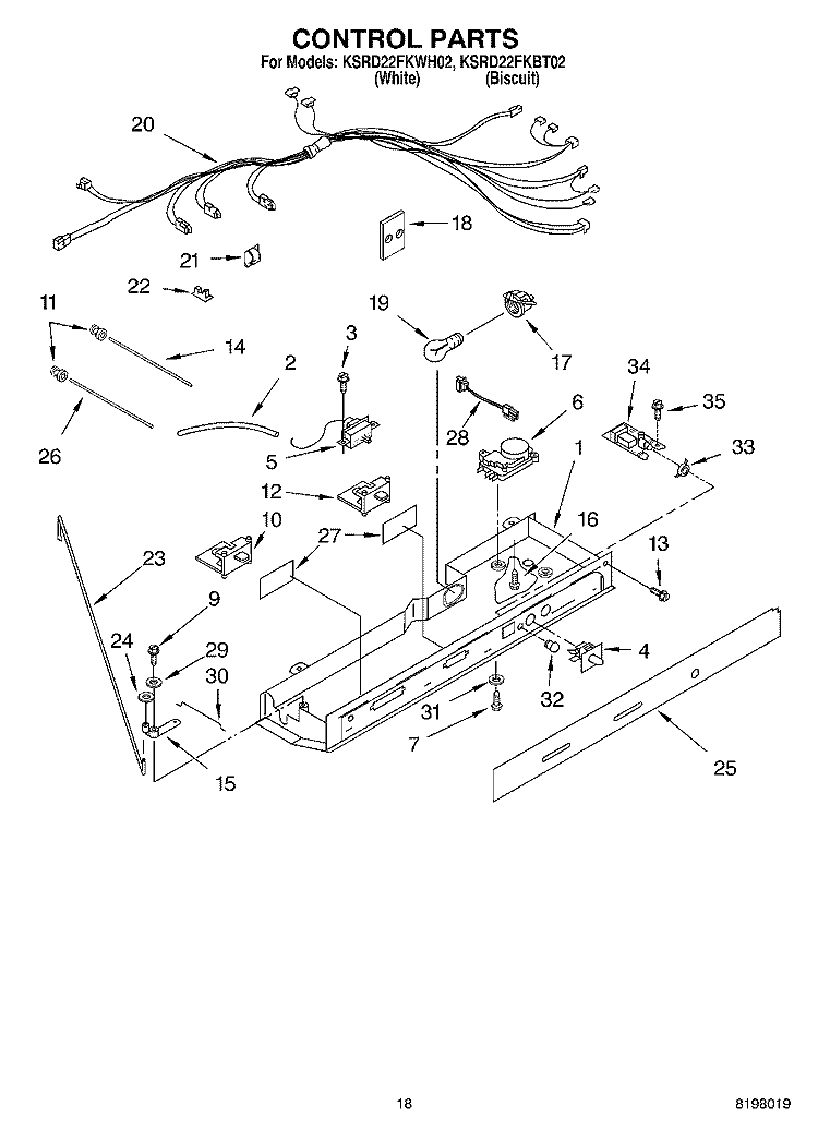 CONTROL Diagram and Parts List for KSRD22FKBT02  KitchenAid Refrigerator