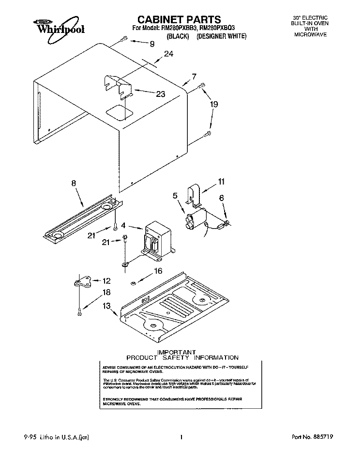 CABINET Diagram and Parts List for RM280PXBQ3  Whirlpool Microwave Oven Combo