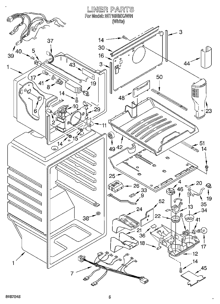 LINER Diagram and Parts List for 2ET18NMXJW01  Whirlpool Refrigerator