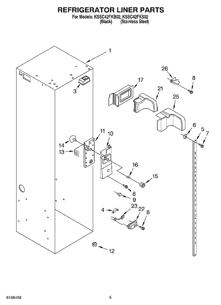 REFRIGERATOR LINER PARTS Diagram and Parts List for KSSC42FKS02  KitchenAid Refrigerator