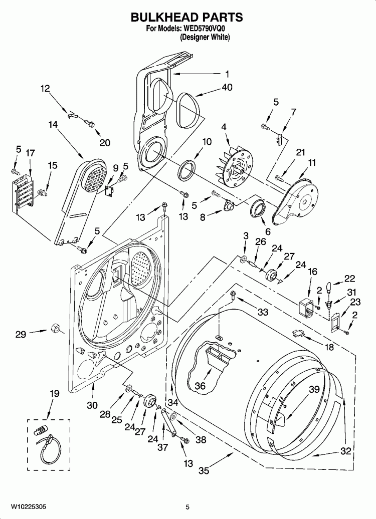 BULKHEAD PARTS, OPTIONAL PARTS (NOT INCLUDED) Diagram and Parts List for WED5790VQ0  Whirlpool Dryer