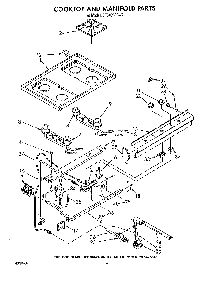 COOKTOP AND MANIFOLD, LIT/OPTIONAL Diagram and Parts List for SF0100ERW7  Whirlpool Range