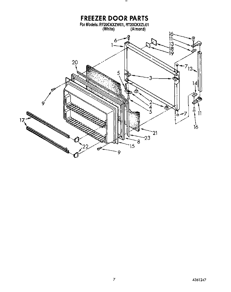 FREEZER DOOR Diagram and Parts List for RT20CKXZW01  Roper Refrigerator