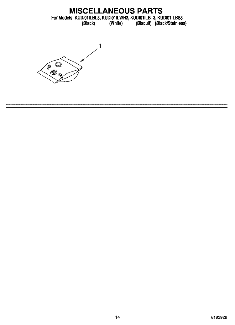 MISCELLANEOUS PARTS OPTIONAL PARTS (NOT INCLUDED) Diagram and Parts List for KUDI01ILWH3  KitchenAid Dishwasher