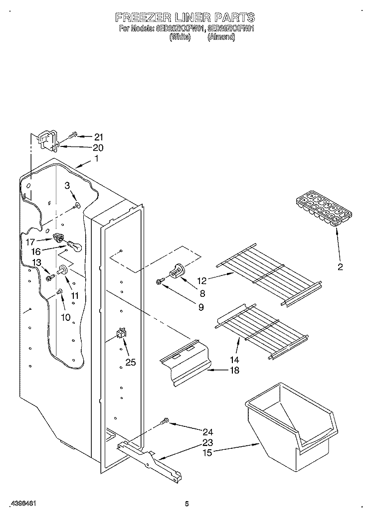 FREEZER LINER Diagram and Parts List for 8ED20ZKXFN01  Whirlpool Refrigerator