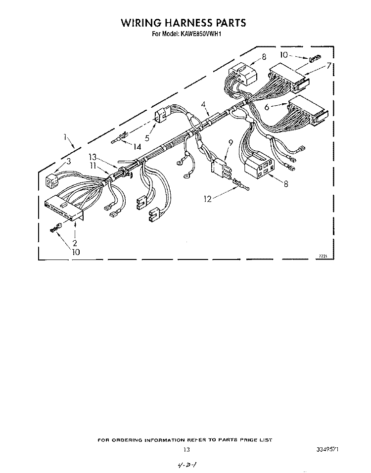 WIRING HARNESS Diagram and Parts List for KAWE850VAL1  KitchenAid Washer