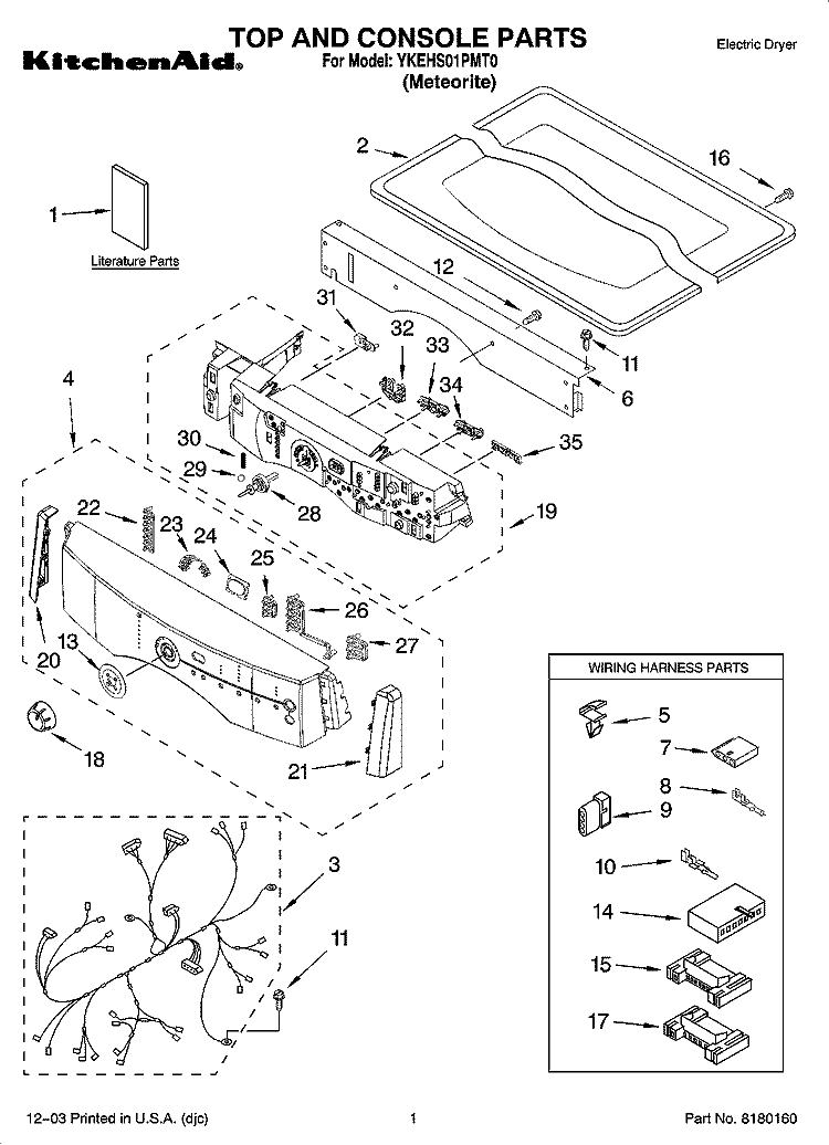 TOP AND CONSOLE PARTS Diagram and Parts List for YKEHS01PMT0  KitchenAid Dryer