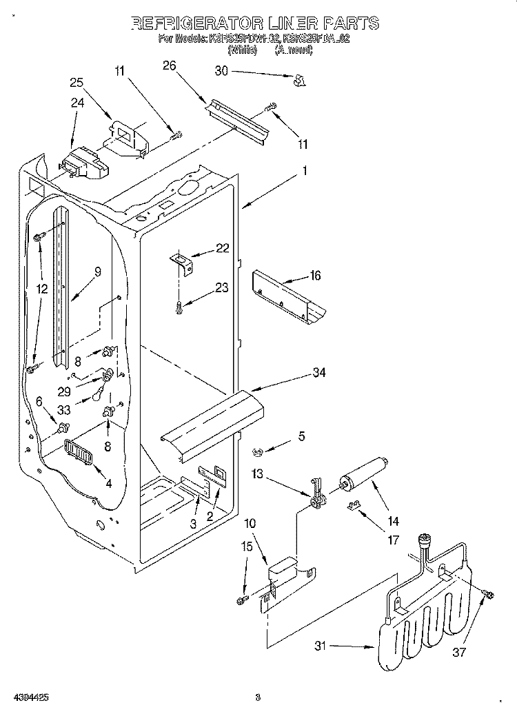 REFRIGERATOR LINER Diagram and Parts List for KSRS25FDAL02  KitchenAid Refrigerator