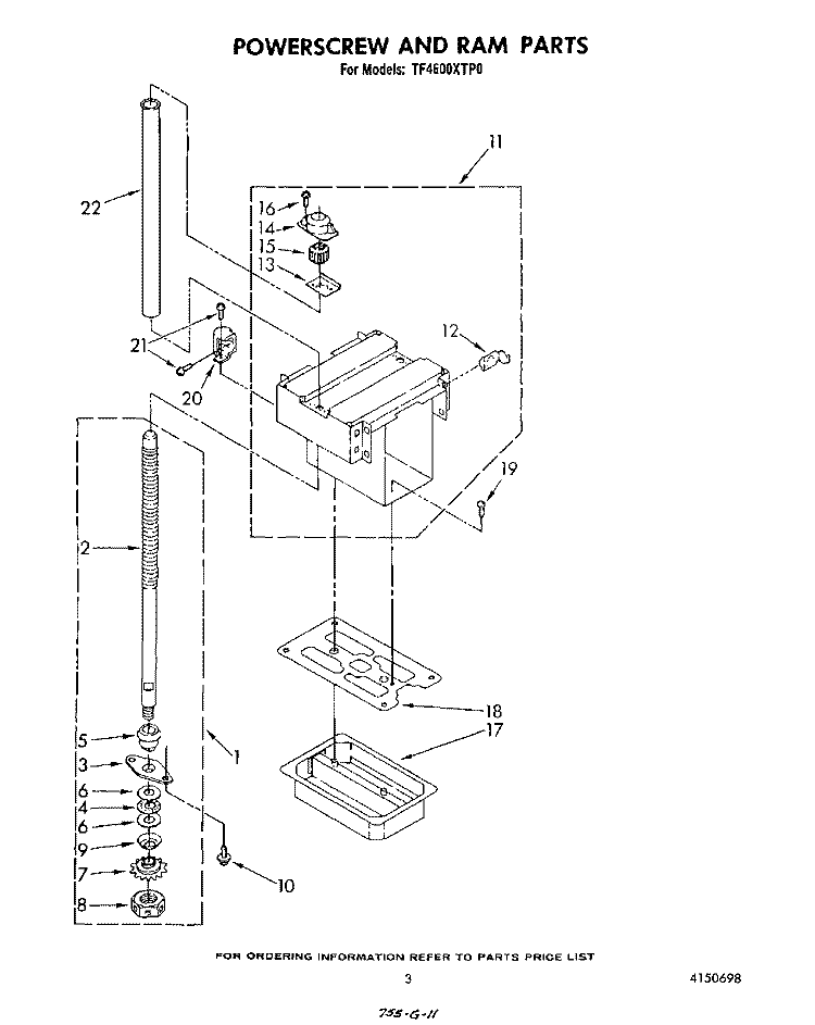 POWERSCREW AND RAM Diagram and Parts List for TF4600XTP0  Whirlpool Trash Compactor