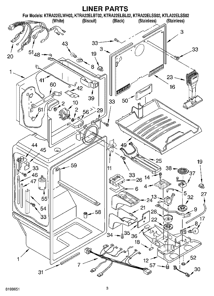 LINER PARTS Diagram and Parts List for KTRA22ELBT02  KitchenAid Refrigerator