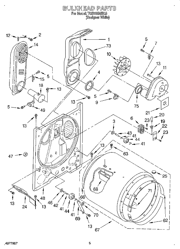 BULKHEAD Diagram and Parts List for TGDS680EQ3  Estate Dryer