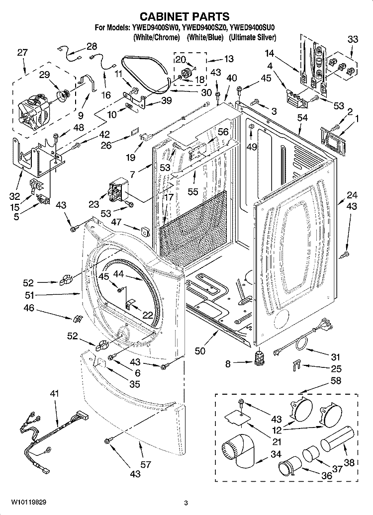 CABINET PARTS Diagram and Parts List for YWED9400SU0  Whirlpool Dryer