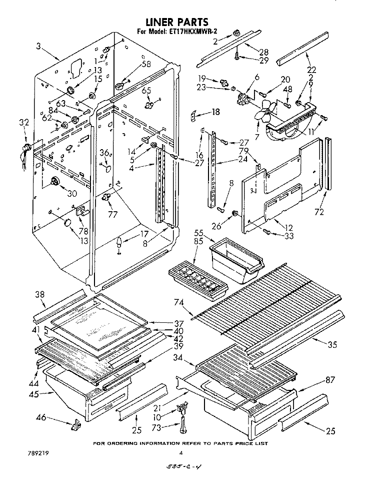 LINER Diagram and Parts List for ET17HKXMWR2  Whirlpool Refrigerator