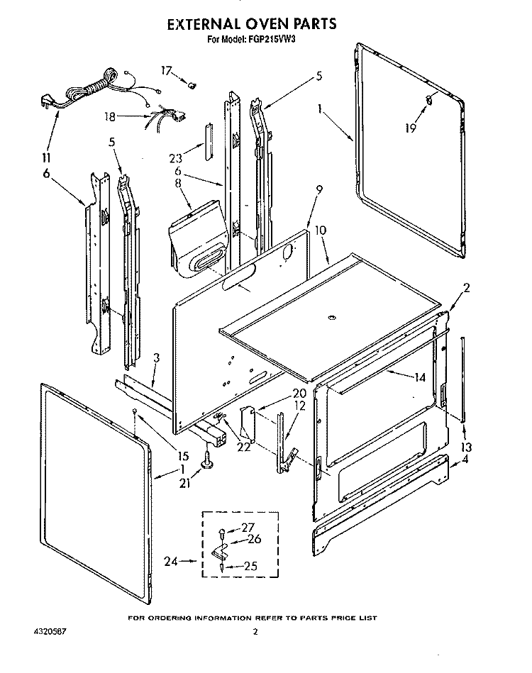 EXTERNAL OVEN Diagram and Parts List for FGP215VW3  Roper Range