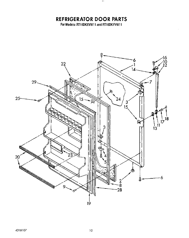 REFRIGERATOR DOOR, LIT/OPTIONAL Diagram and Parts List for RT16DKYVW11  Roper Refrigerator