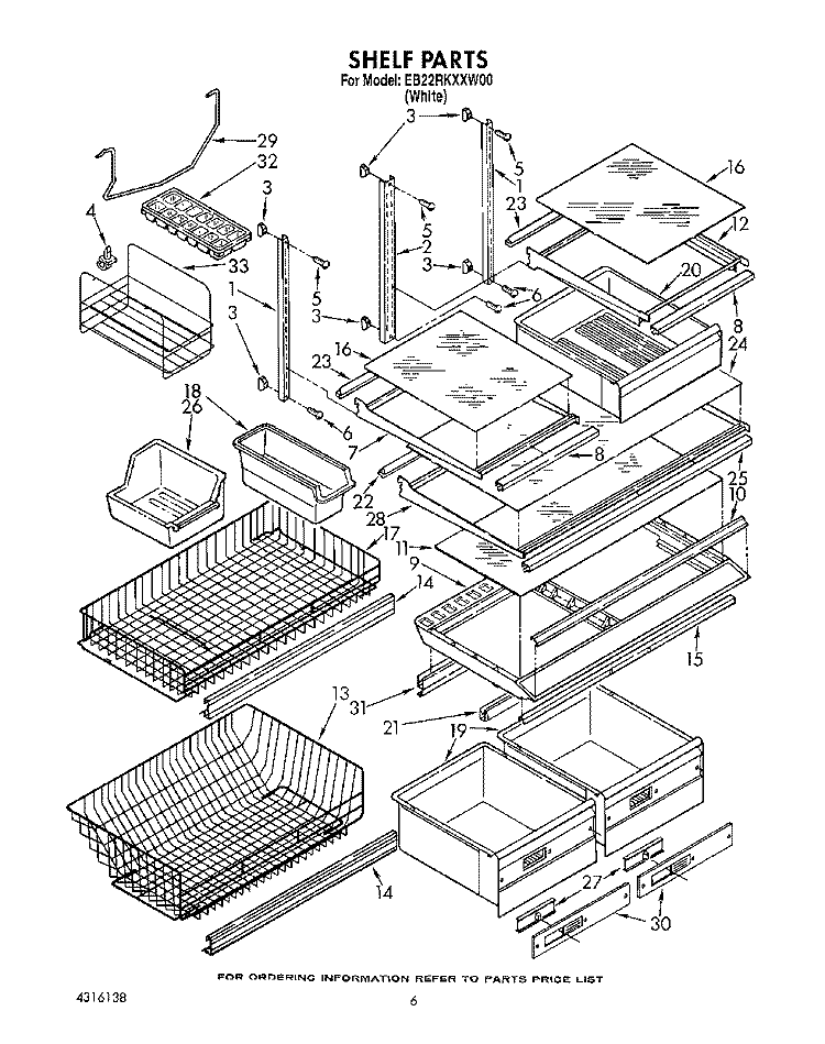 SHELF, LIT/OPTIONAL Diagram and Parts List for EB22RKXXW00  Whirlpool Refrigerator