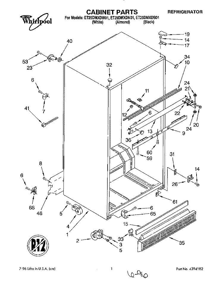 CABINET Diagram and Parts List for ET25DMXDN01  Whirlpool Refrigerator