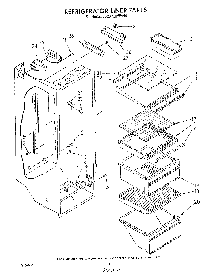 REFRIGERATOR LINER Diagram and Parts List for ED20PKXWG00  Whirlpool Refrigerator