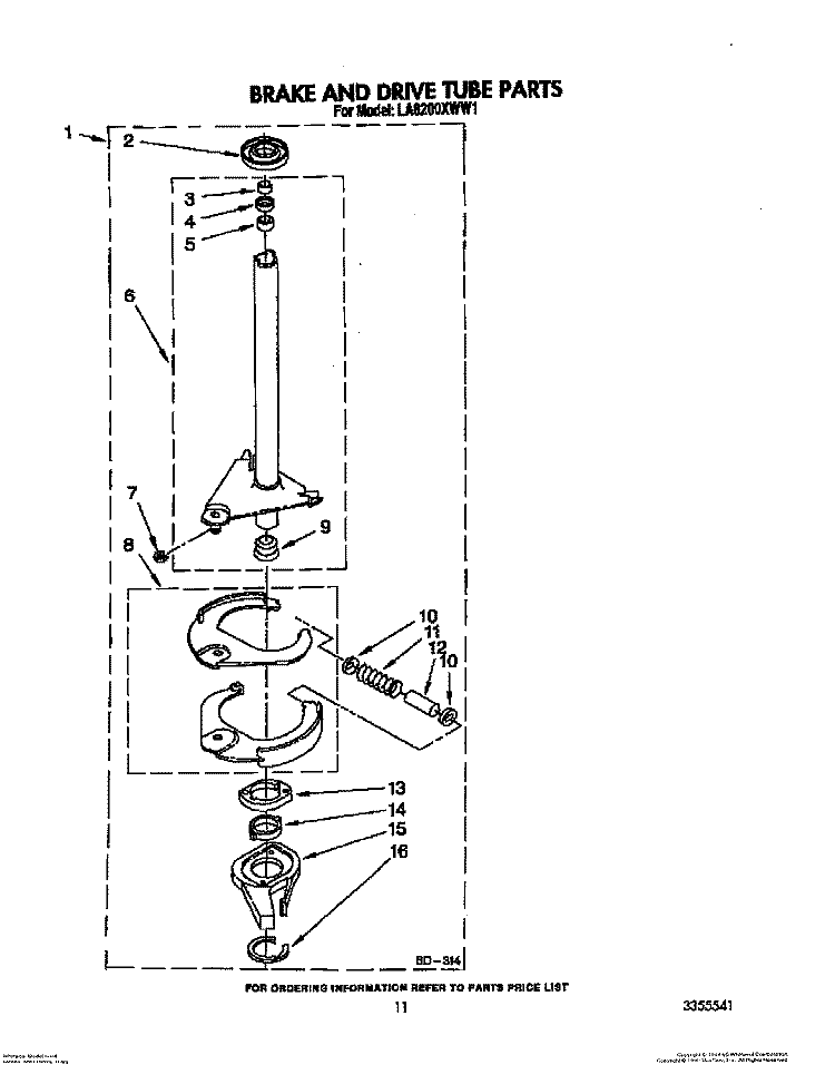 BRAKE AND DRIVE TUBE Diagram and Parts List for LA8200XWW1  Whirlpool Washer
