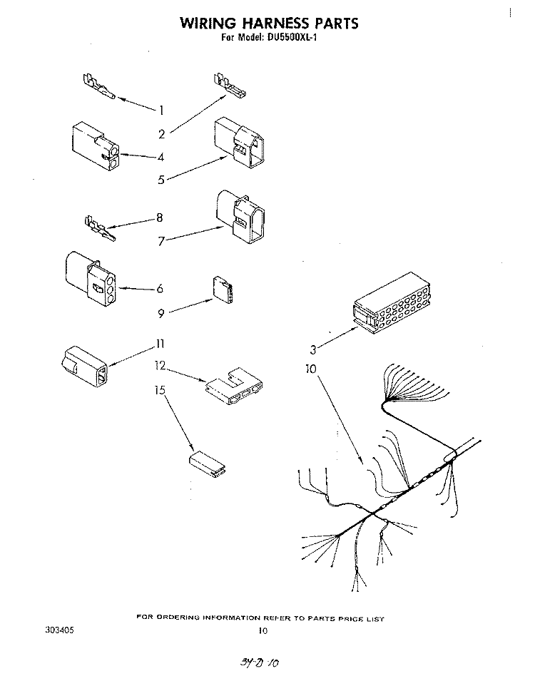 WIRING HARNESS Diagram and Parts List for DU5500XL1  Whirlpool Dishwasher