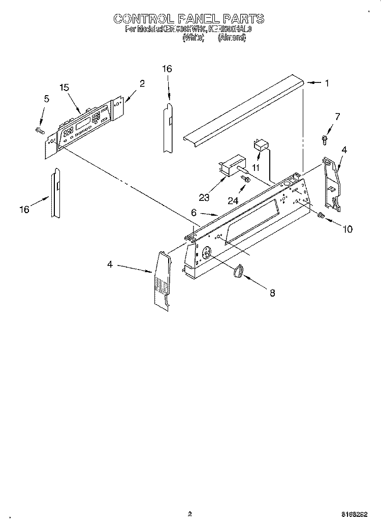 CONTROL PANEL Diagram and Parts List for KERI500HWH0  KitchenAid Range