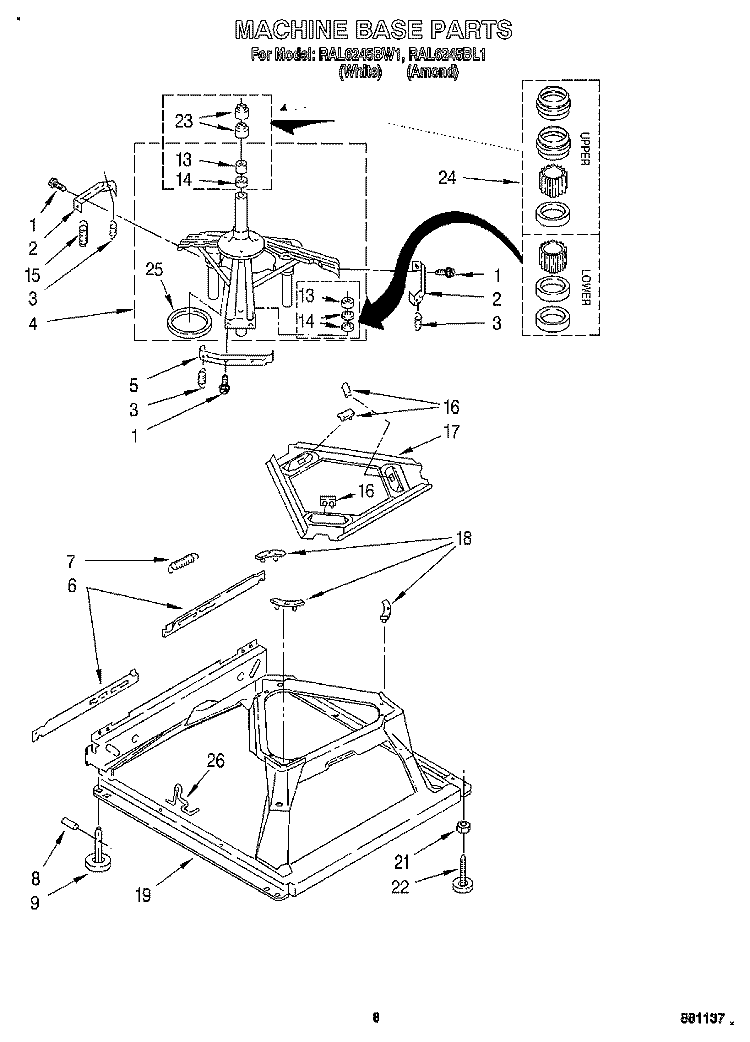 MACHINE BASE Diagram and Parts List for RAL6245BL1  Whirlpool Washer