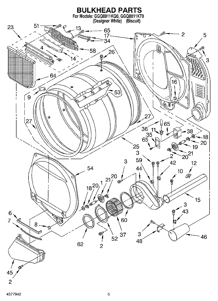 BULKHEAD Diagram and Parts List for GGQ8811KQ0  Whirlpool Dryer