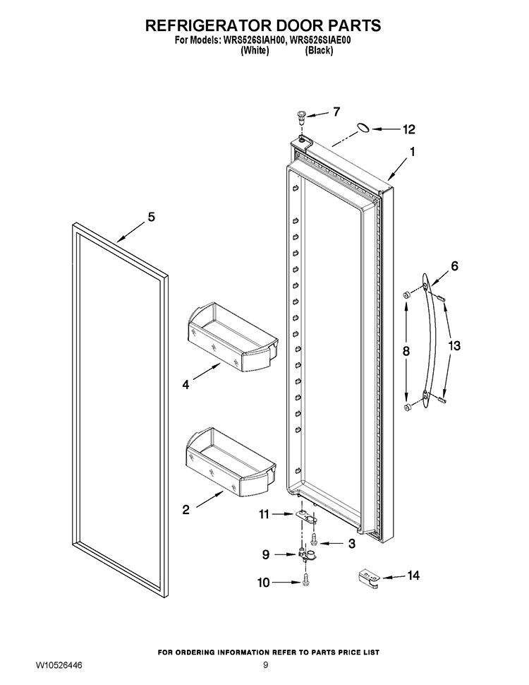 REFRIGERATOR DOOR PARTS Diagram and Parts List for WRS526SIAH00  Whirlpool Refrigerator