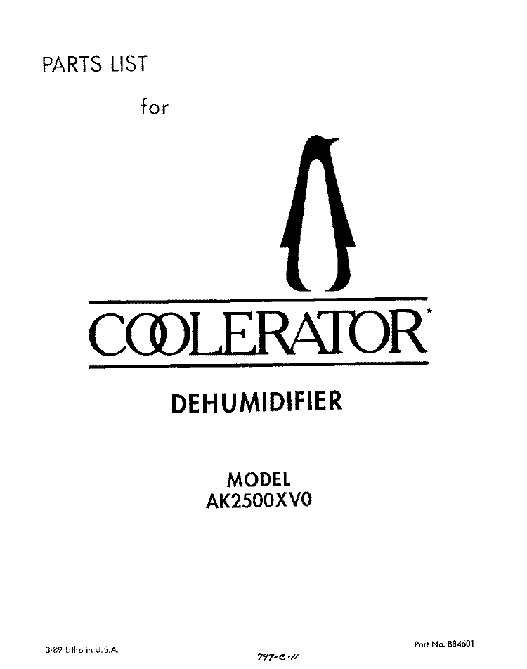 SECTION Diagram and Parts List for AK2500XV0  Whirlpool Dehumidifier